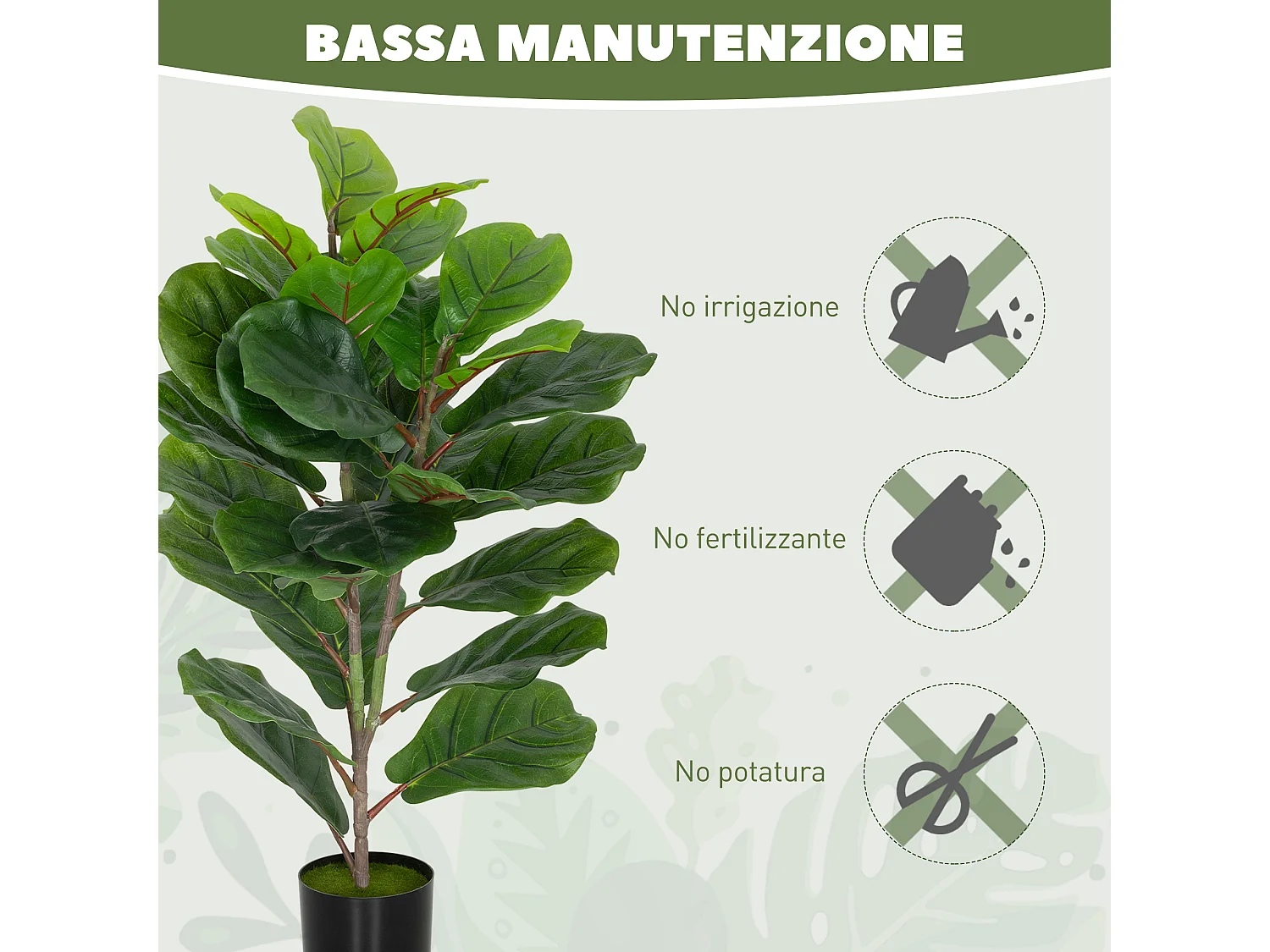 Pianta finta di ficus lyrata per interni alta 80 cm con vaso
