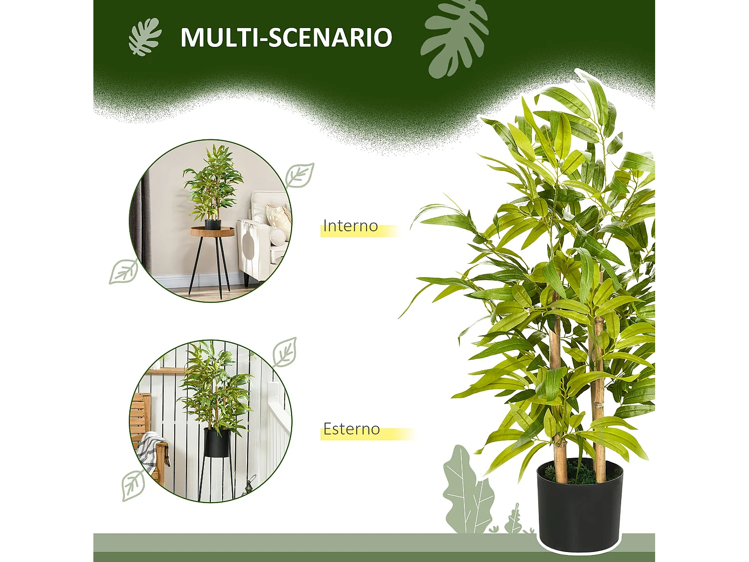 Pianta di bambu artificiale da 60 cm con vaso in cemento Ø15x12.5 cm