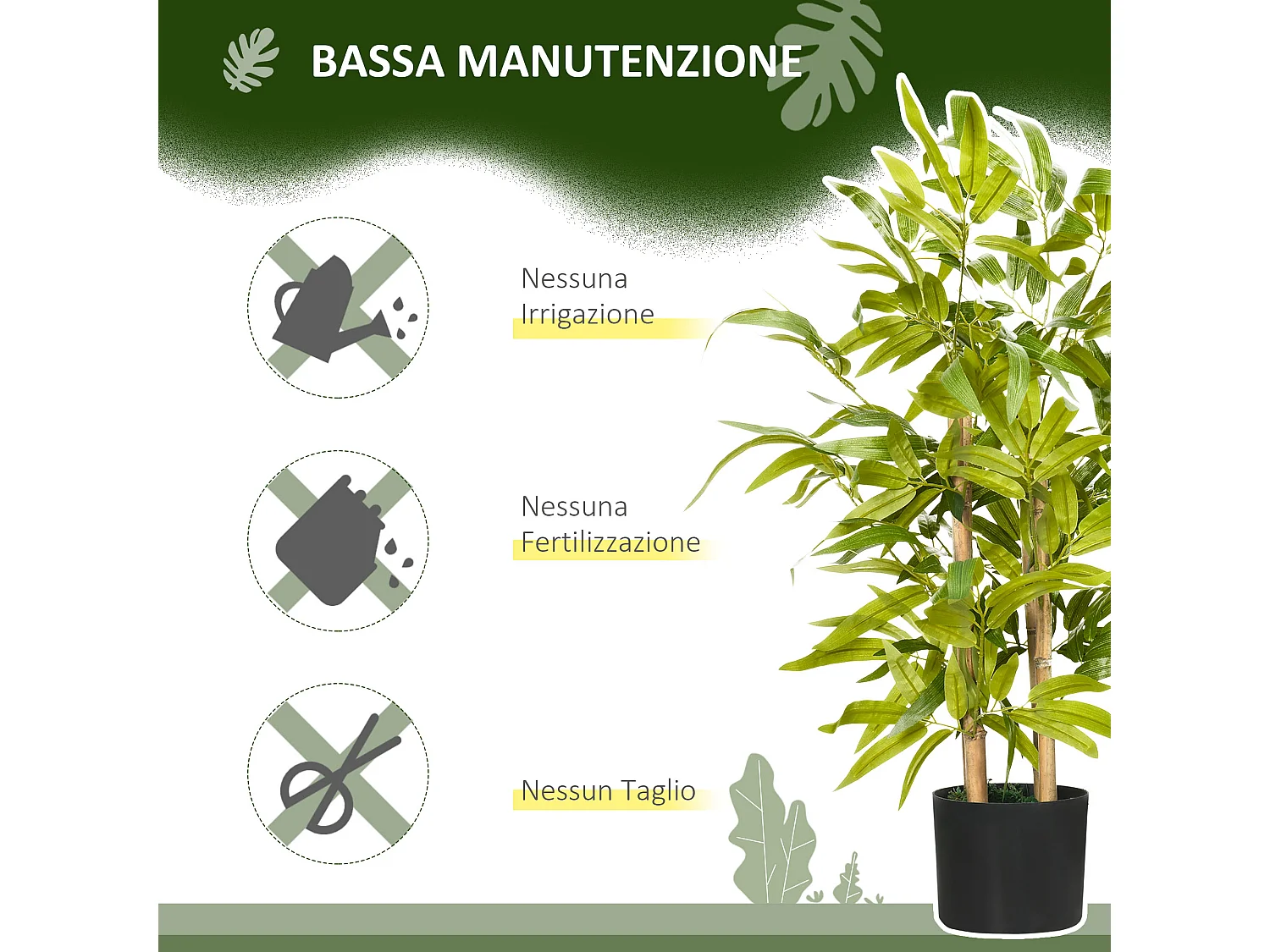 Pianta di bambu artificiale da 60 cm con vaso in cemento Ø15x12.5 cm