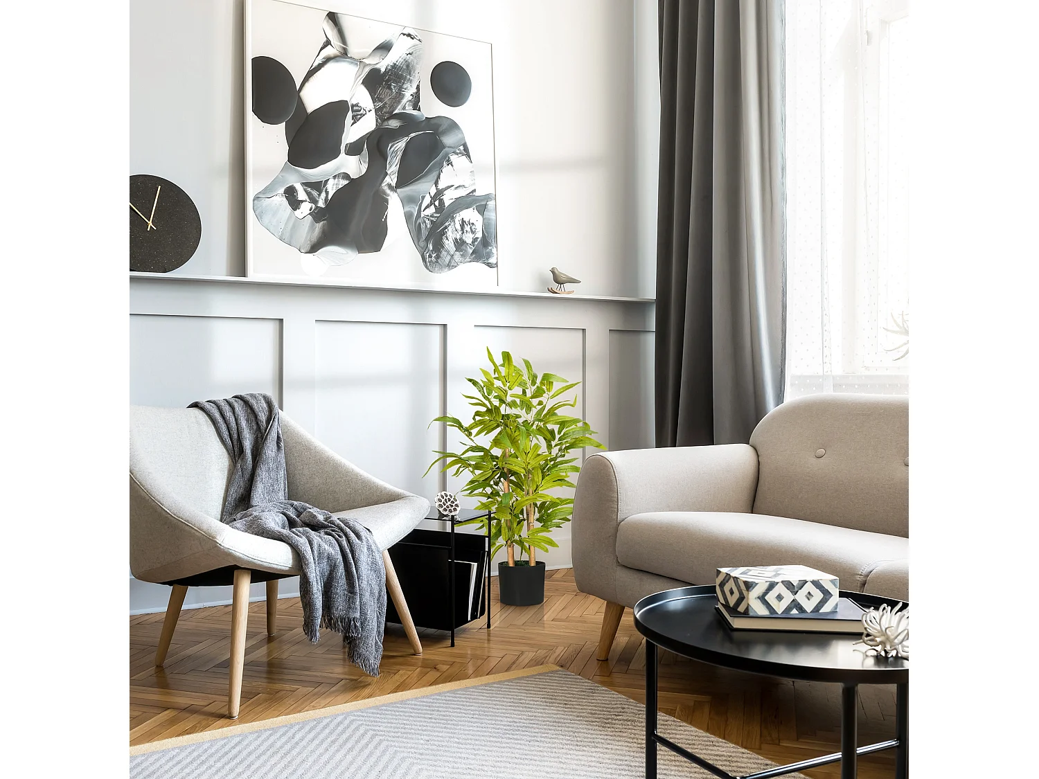 Pianta di bambu artificiale da 60 cm con vaso in cemento Ø15x12.5 cm