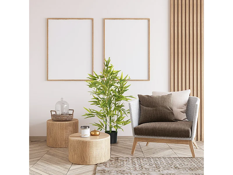 Pianta di bambu artificiale da 90 cm con vaso in cemento Ø15x12.5 cm