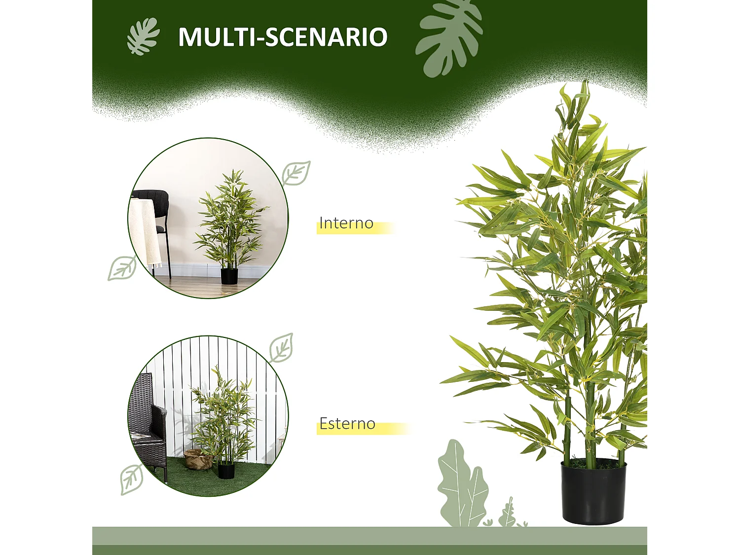 Pianta di bambu artificiale da 90 cm con vaso in cemento Ø15x12.5 cm