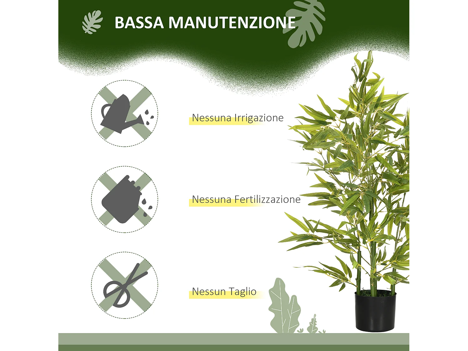 Pianta di bambu artificiale da 90 cm con vaso in cemento Ø15x12.5 cm