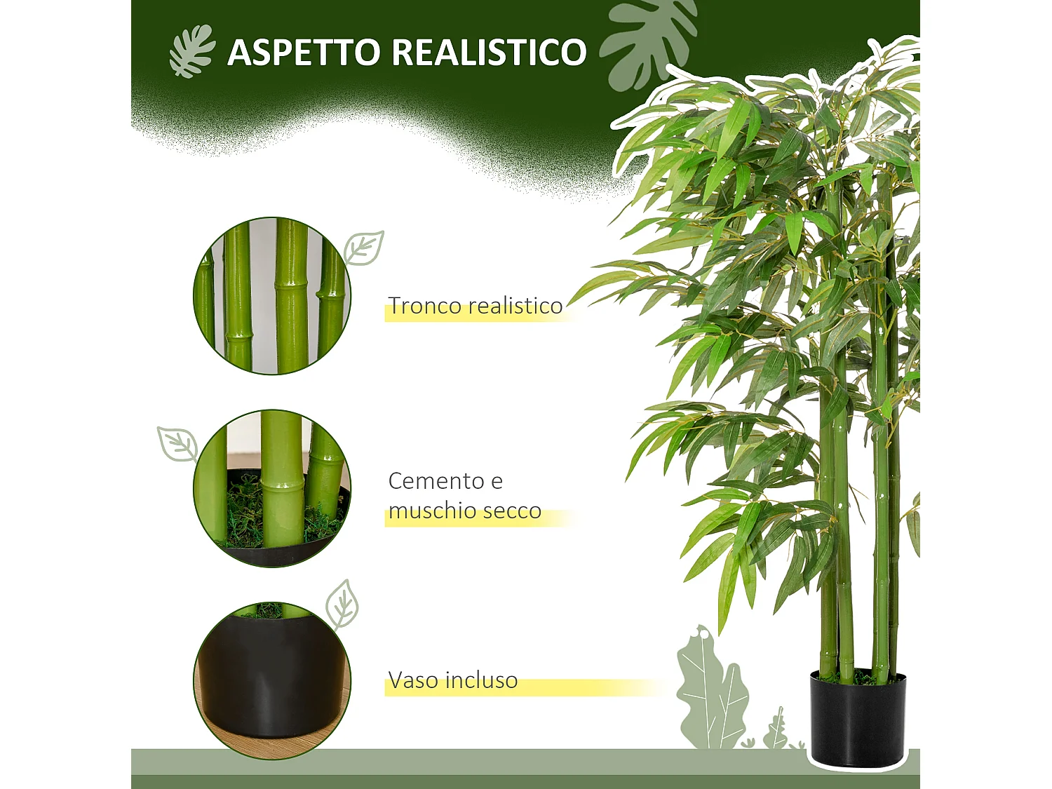 Pianta finta bambù 780 foglie per interno ed esterno 140cm