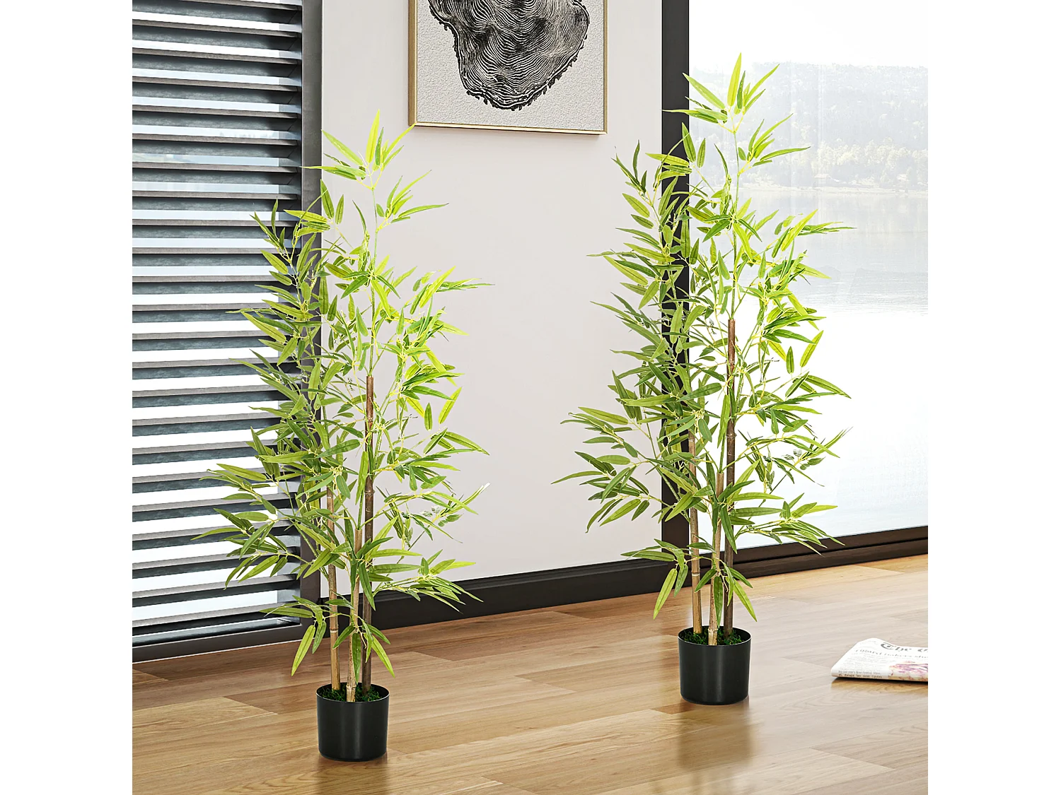 Set 2 Piante di bambù finte da 120 cm a 3 tronchi con vaso