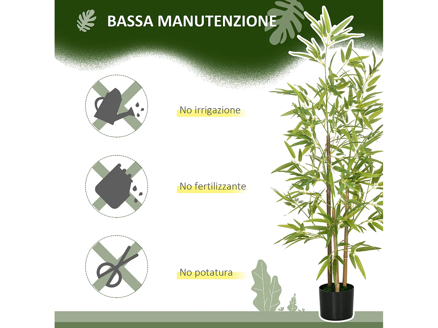 Set 2 Piante di bambù finte da 120 cm a 3 tronchi con vaso