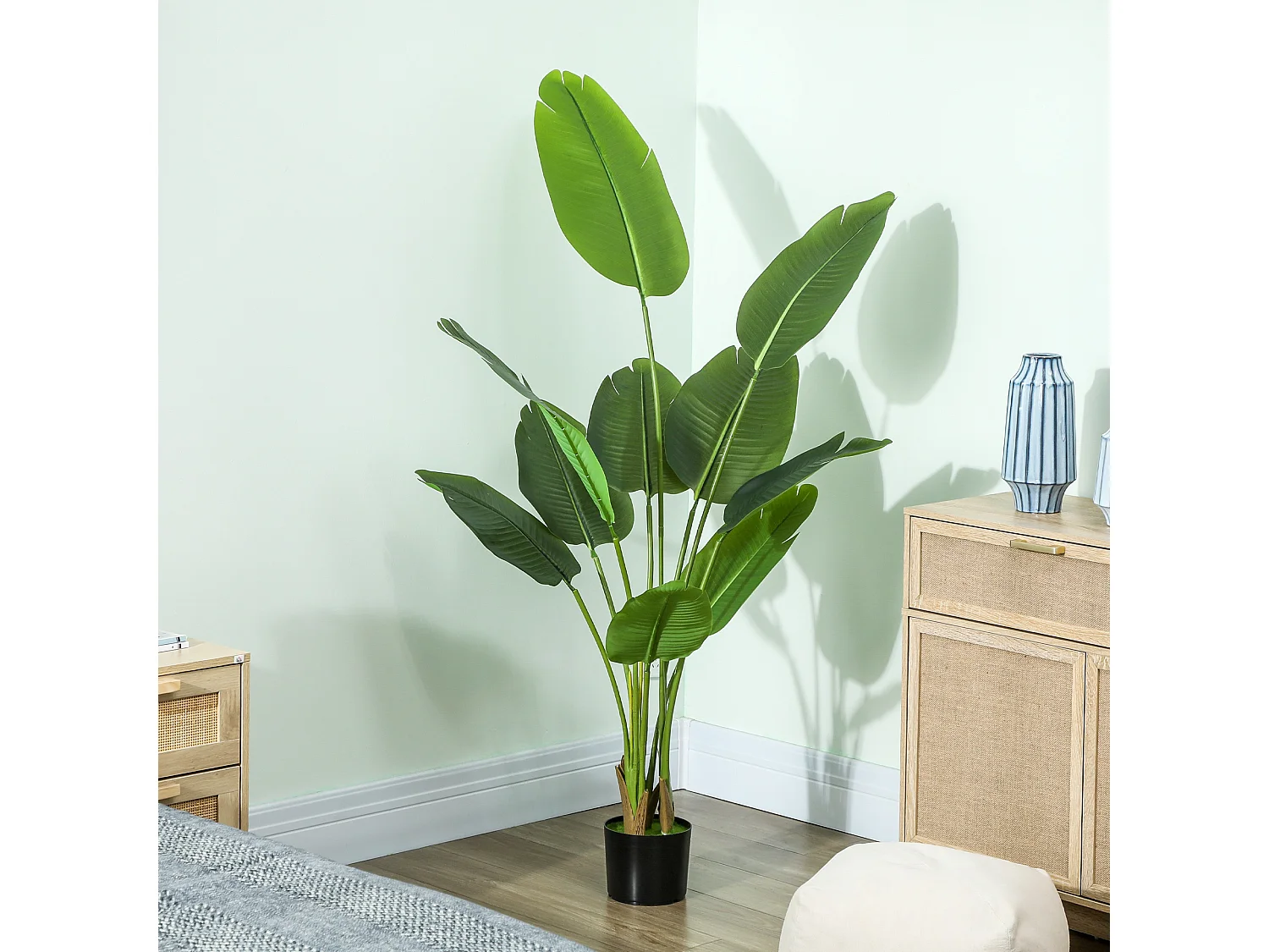 Pianta artificiale da 160 cm a 10 foglie in peva verde con vaso