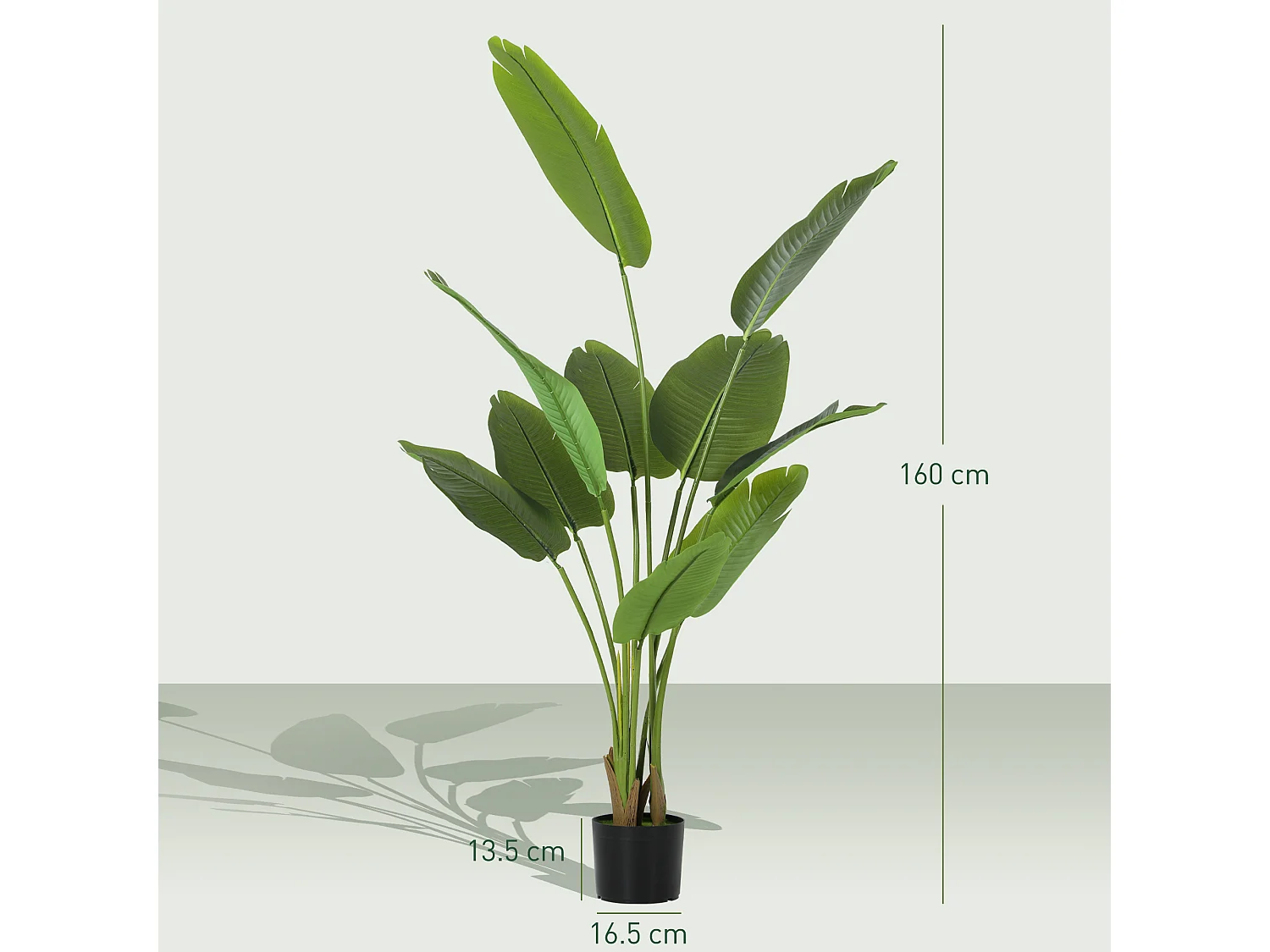 Pianta artificiale da 160 cm a 10 foglie in peva verde con vaso