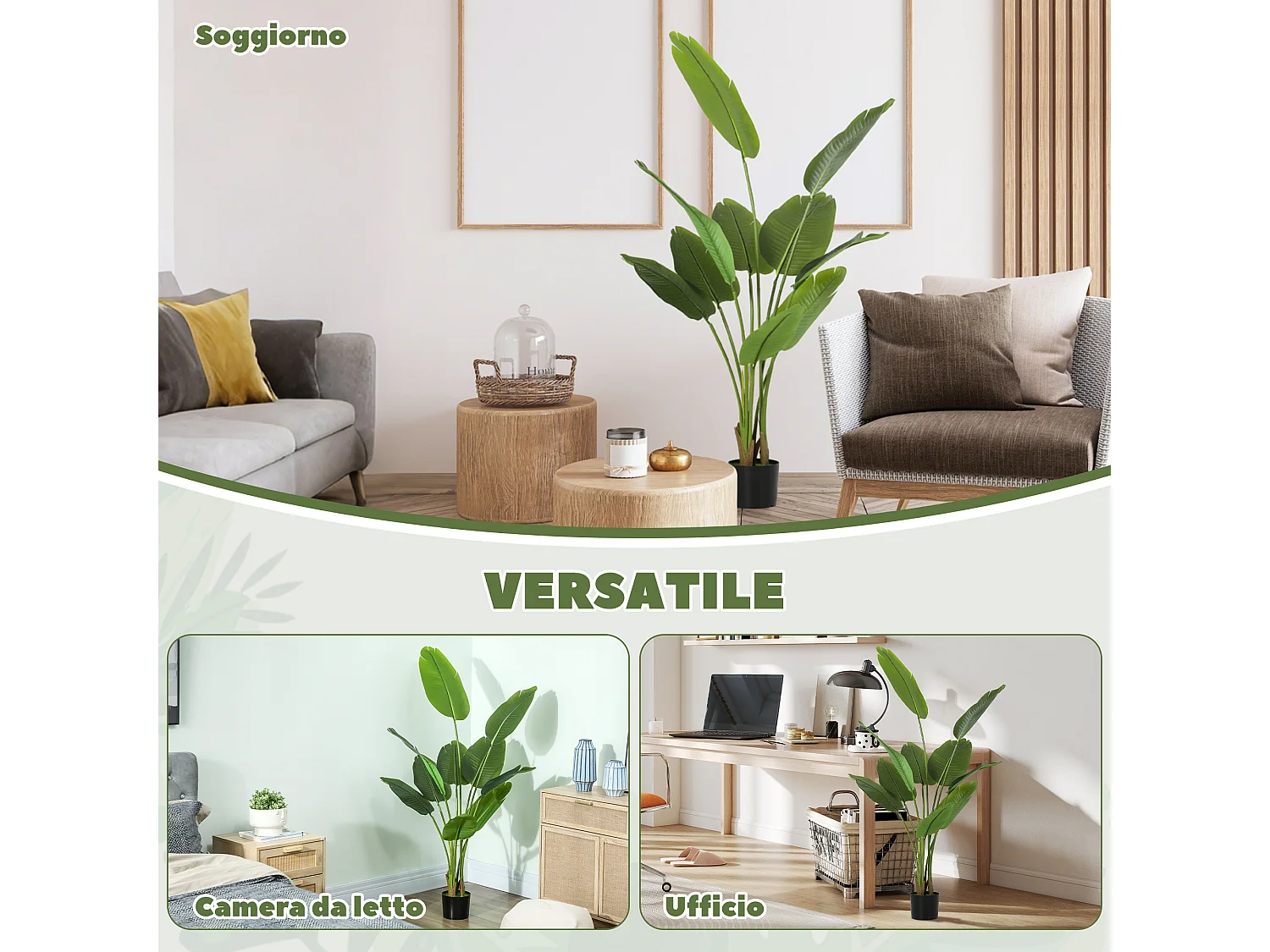 Pianta artificiale da 160 cm a 10 foglie in peva verde con vaso