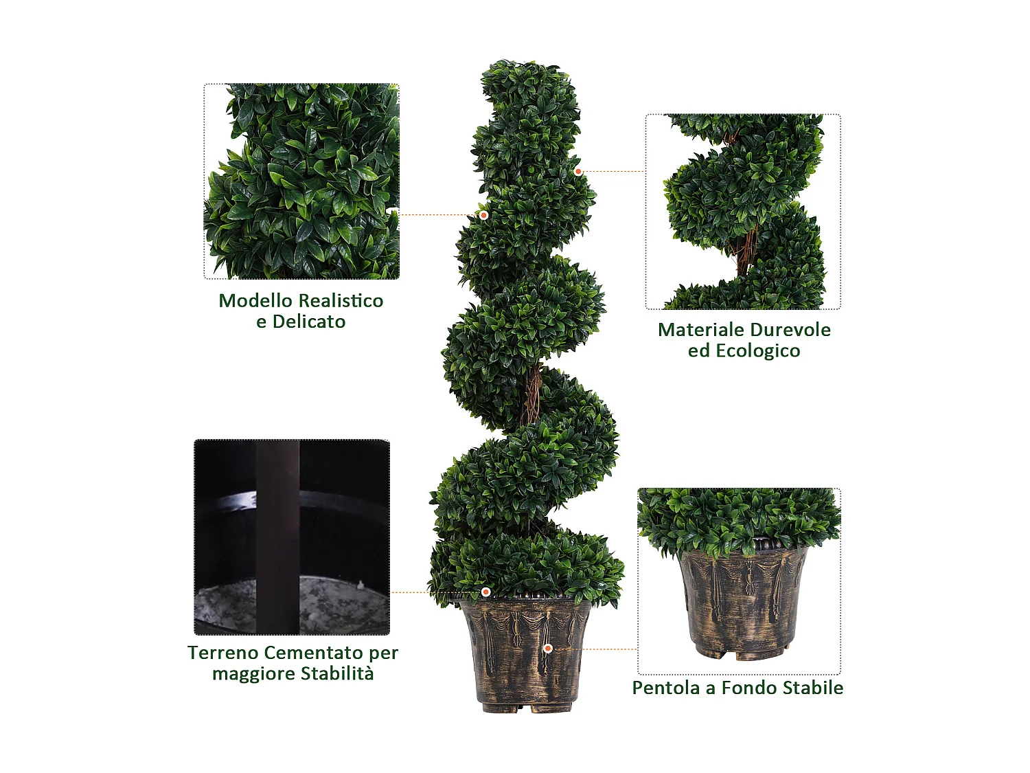 Set 2 piante finte di bosso a spirale da interni ed esterni con vaso