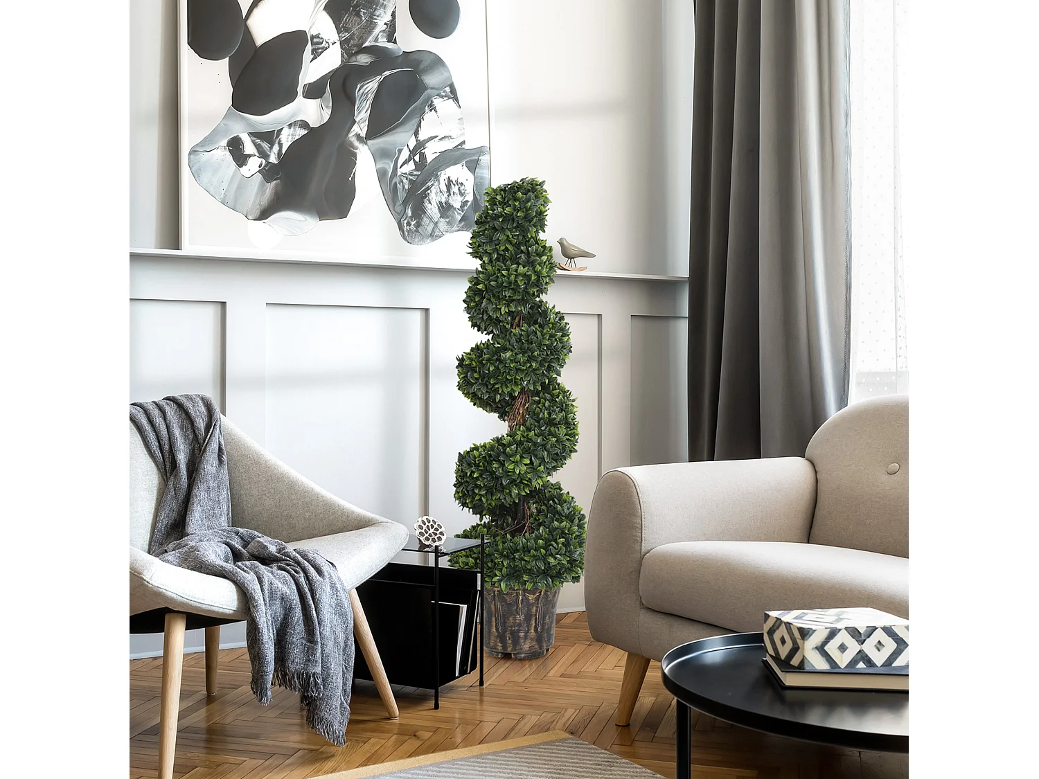 Set 2 piante finte di bosso a spirale da interni ed esterni con vaso