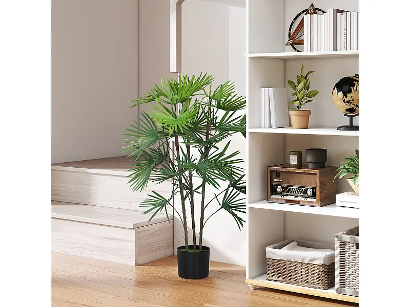 Palma artificiale da 90 cm in plastica verde con vaso da Ø16.5x13.5 cm