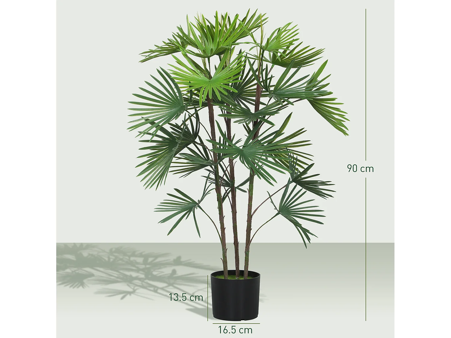 Palma artificiale da 90 cm in plastica verde con vaso da Ø16.5x13.5 cm