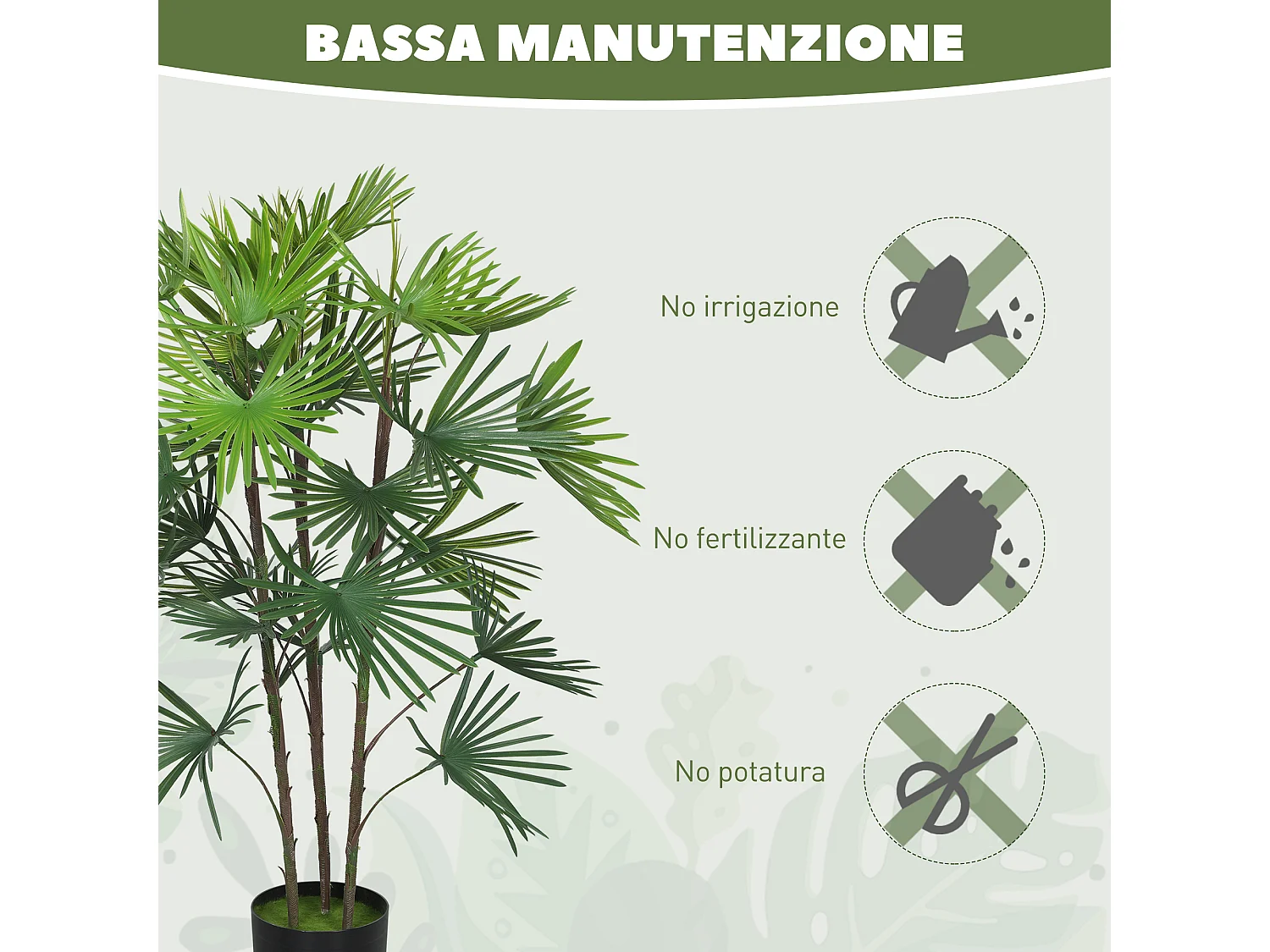 Palma artificiale da 90 cm in plastica verde con vaso da Ø16.5x13.5 cm