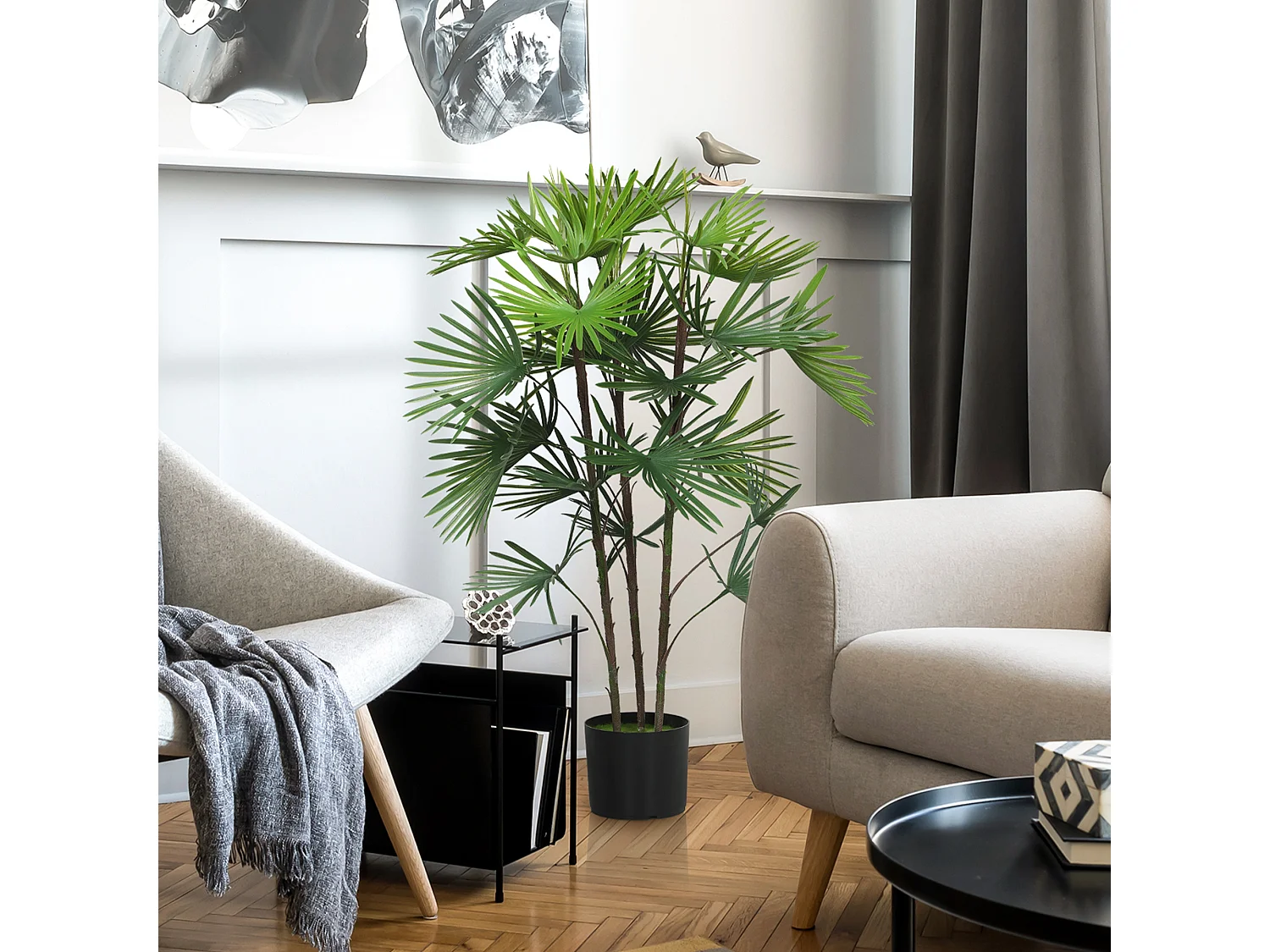 Palma artificiale da 90 cm in plastica verde con vaso da Ø16.5x13.5 cm