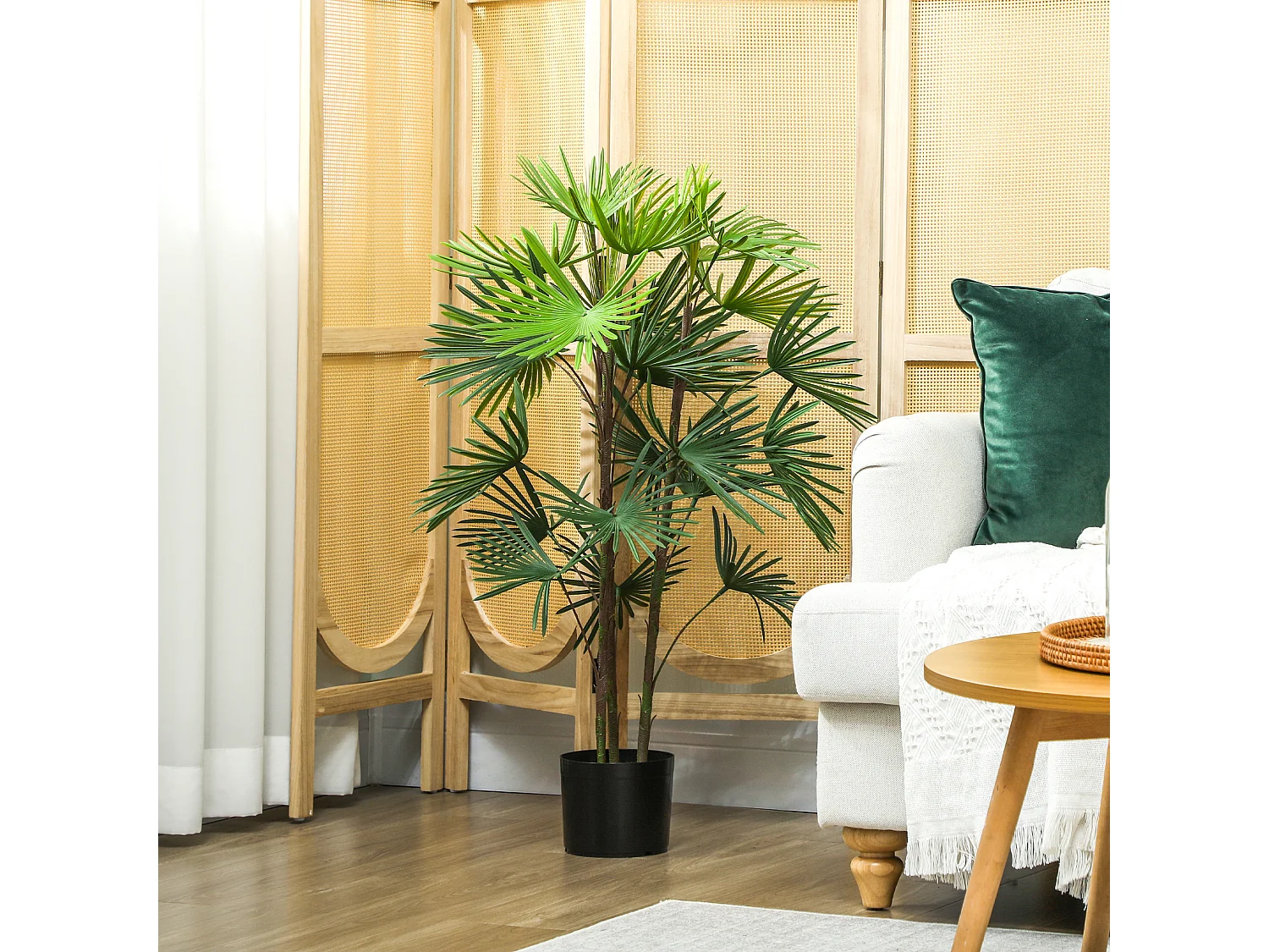 Palma artificiale da 90 cm in plastica verde con vaso da Ø16.5x13.5 cm