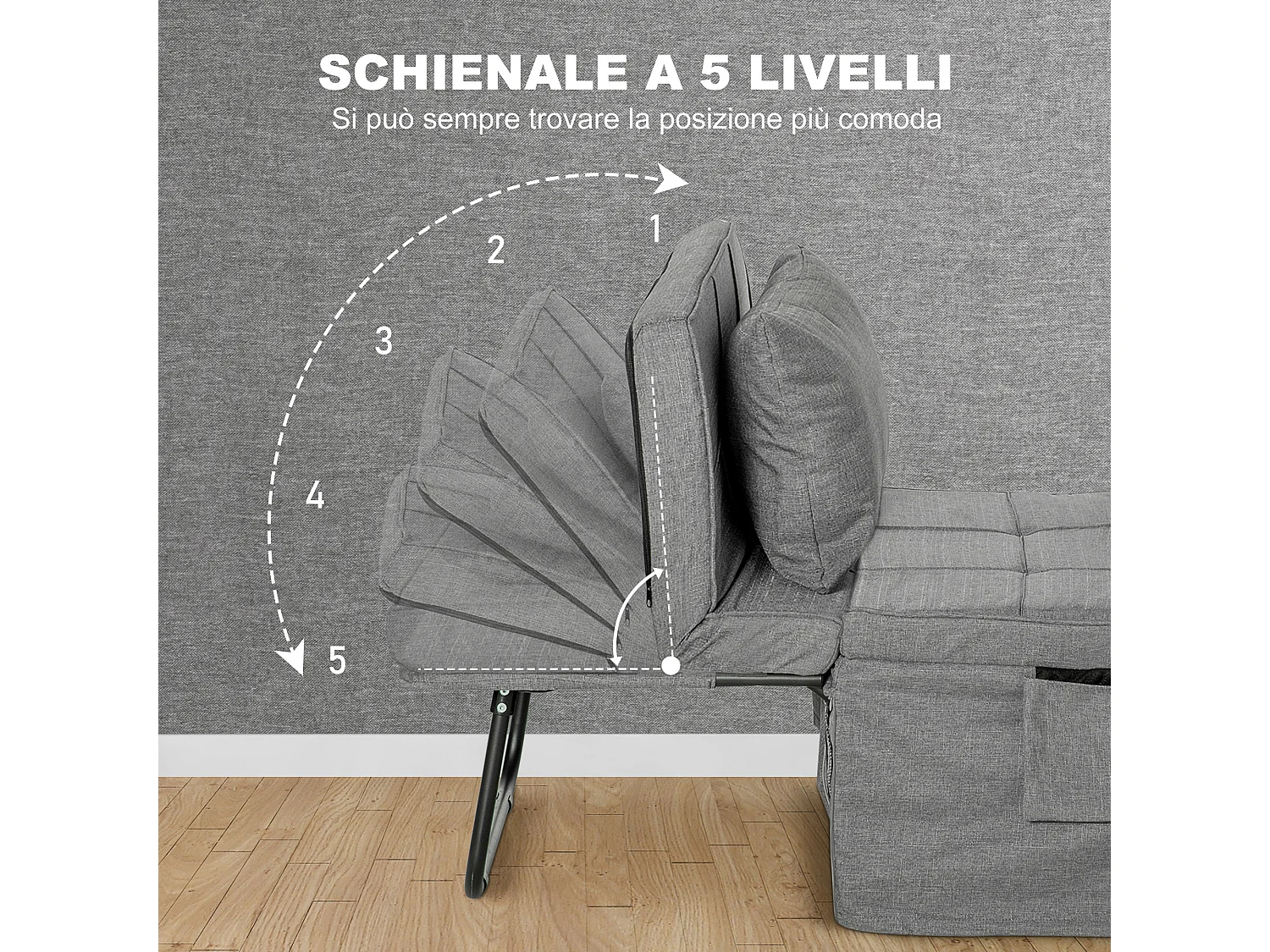 Pouf letto pieghevole multiuso con schienale reclinabile grigio