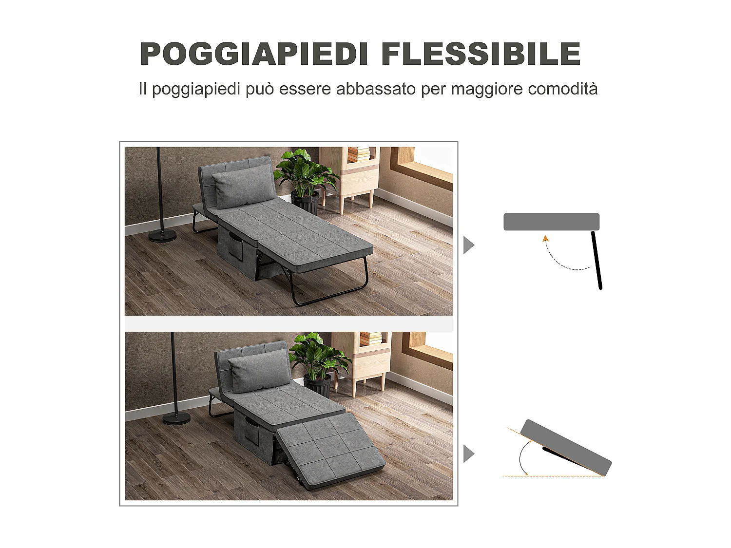 Pouf letto pieghevole multiuso con schienale reclinabile grigio