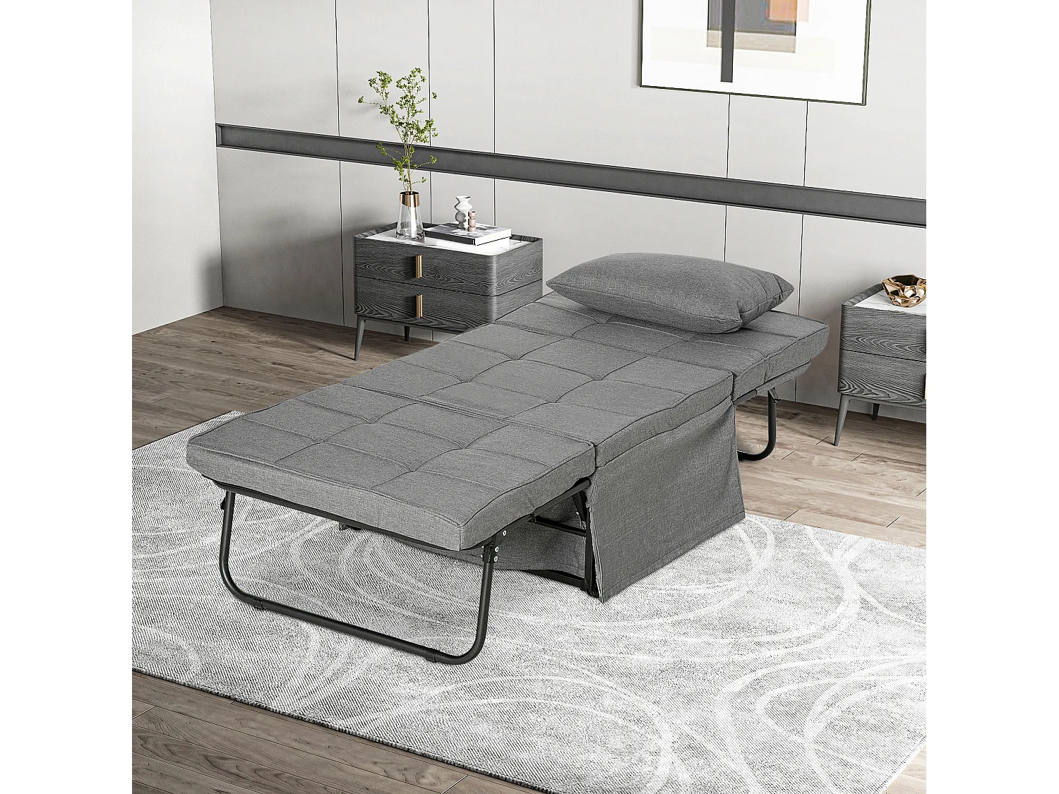 Pouf letto pieghevole multiuso con schienale reclinabile grigio