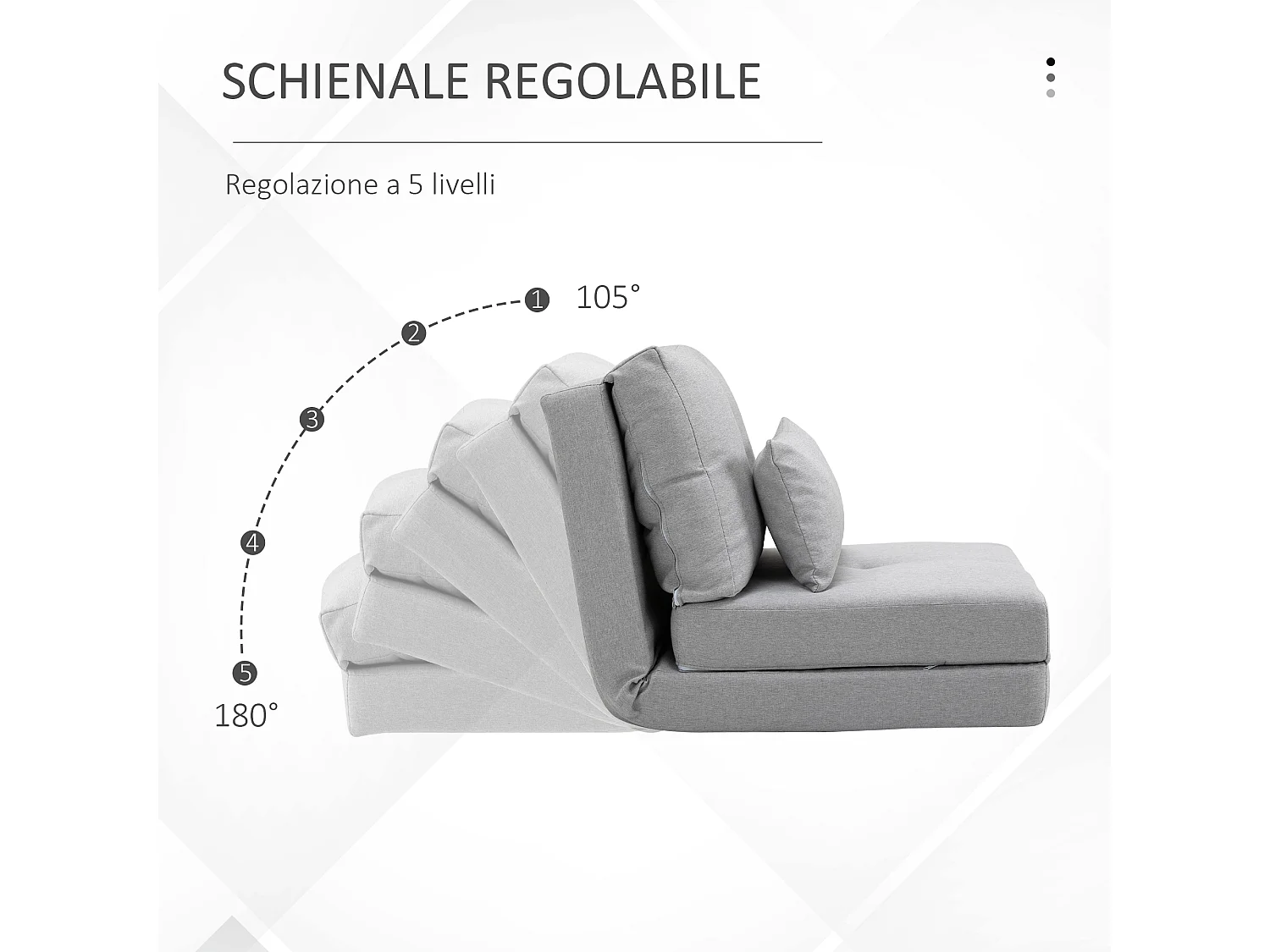 Poltrona letto 3 in 1 chaise longue e divano da terra grigio chiaro
