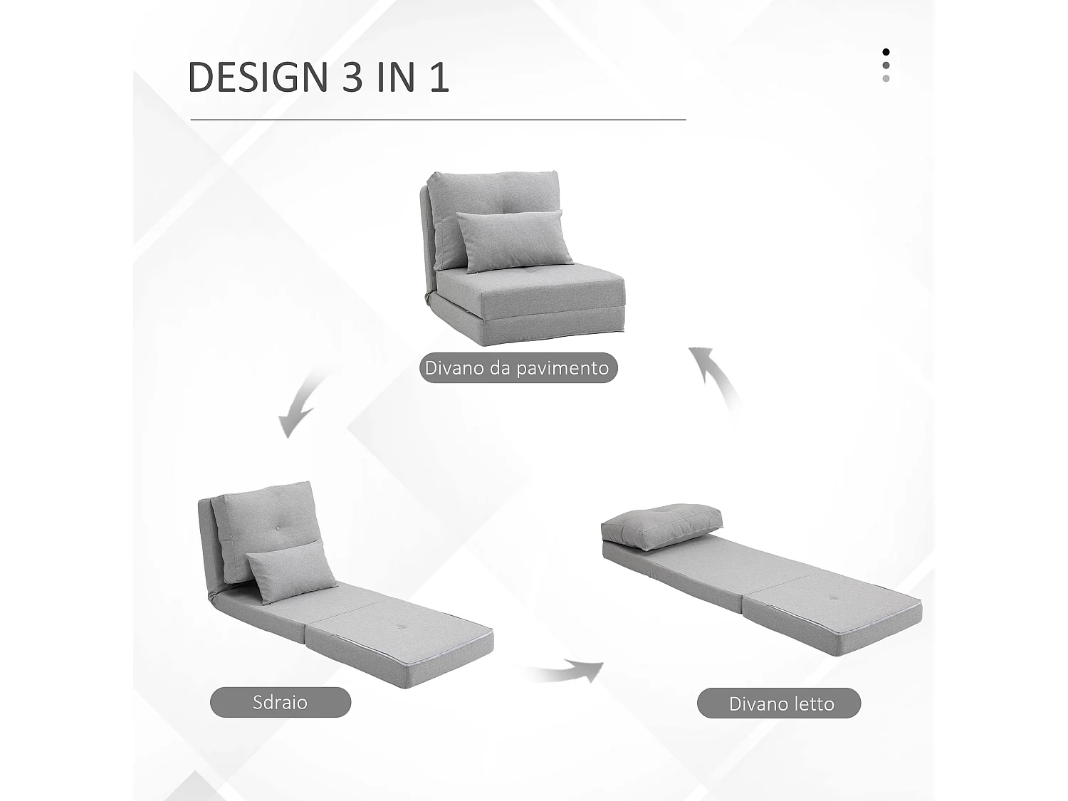 Poltrona letto 3 in 1 chaise longue e divano da terra grigio chiaro