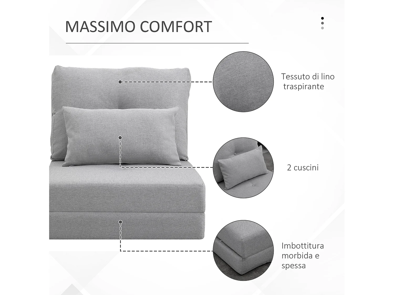 Poltrona letto 3 in 1 chaise longue e divano da terra grigio chiaro
