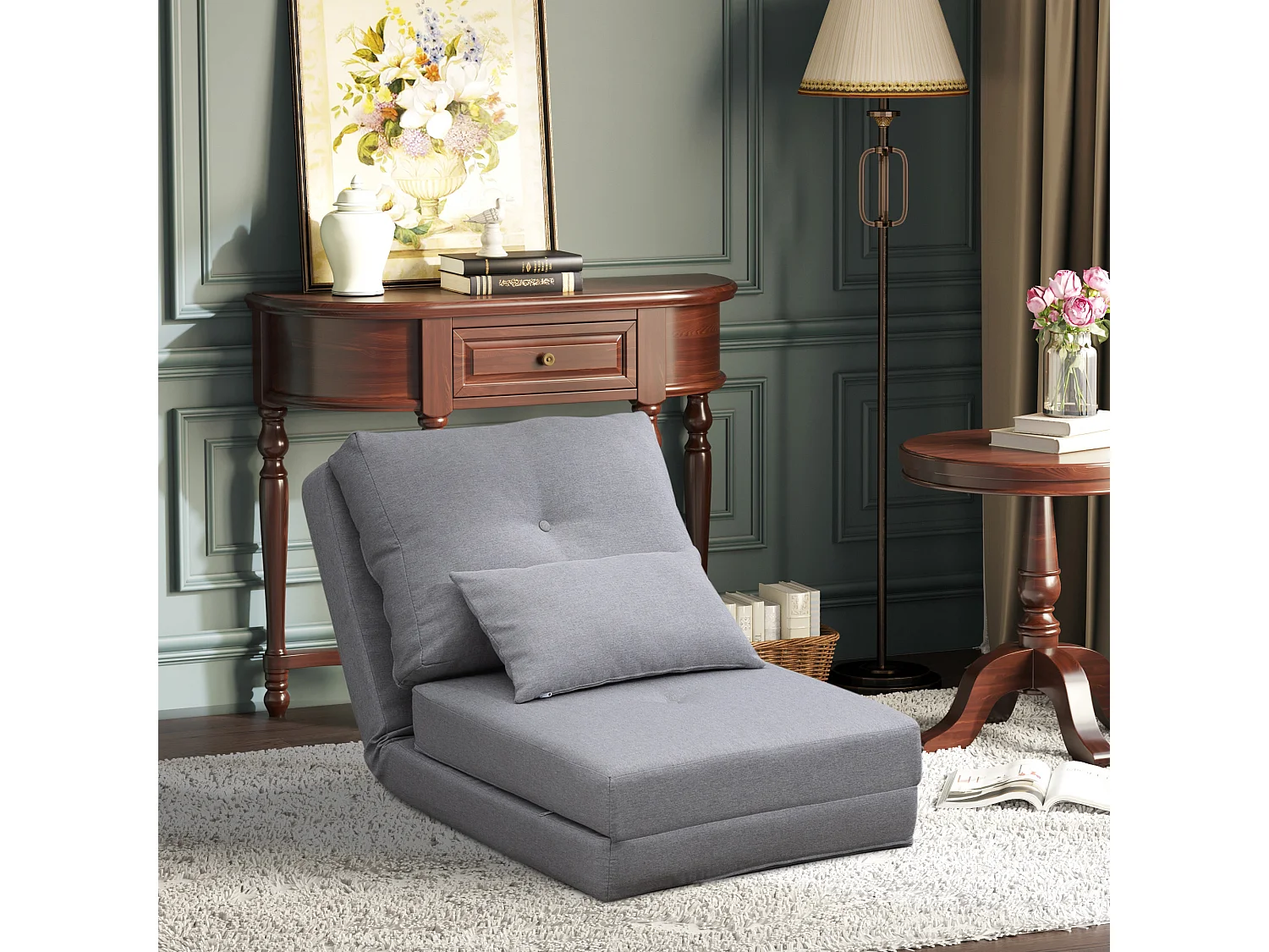 Poltrona letto 3 in 1 chaise longue e divano da terra grigio chiaro