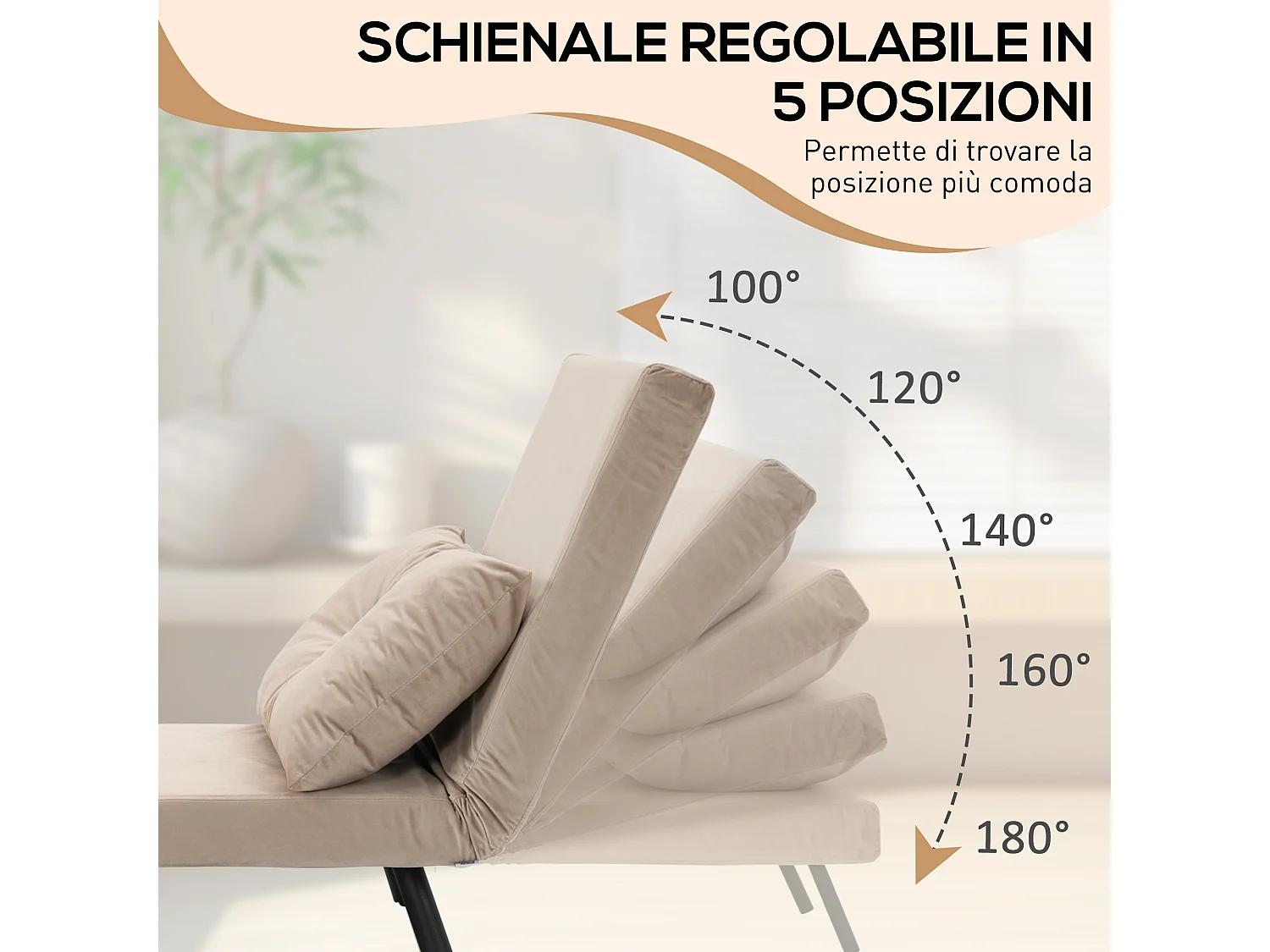Poltrona letto 3 in 1 con schienale reclinabile e cuscino beige