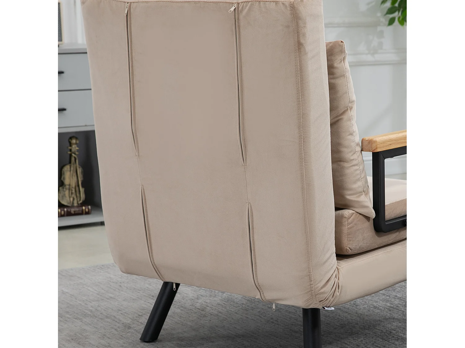 Poltrona letto 3 in 1 con schienale reclinabile e cuscino beige