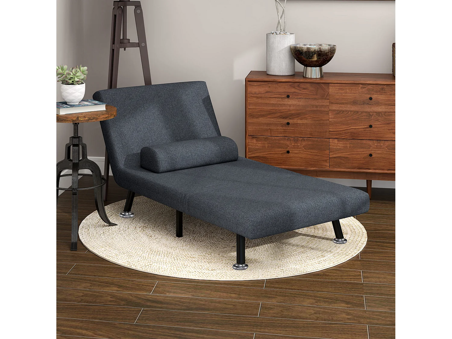 Poltrona letto 3 in 1 regolabile in tessuto effetto lino grigio scuro