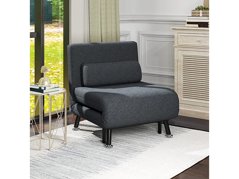 Poltrona letto 3 in 1 regolabile in tessuto effetto lino grigio scuro