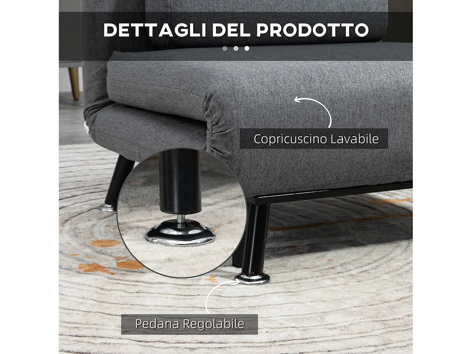 Poltrona letto con schienale regolabile in 5 posizioni grigio