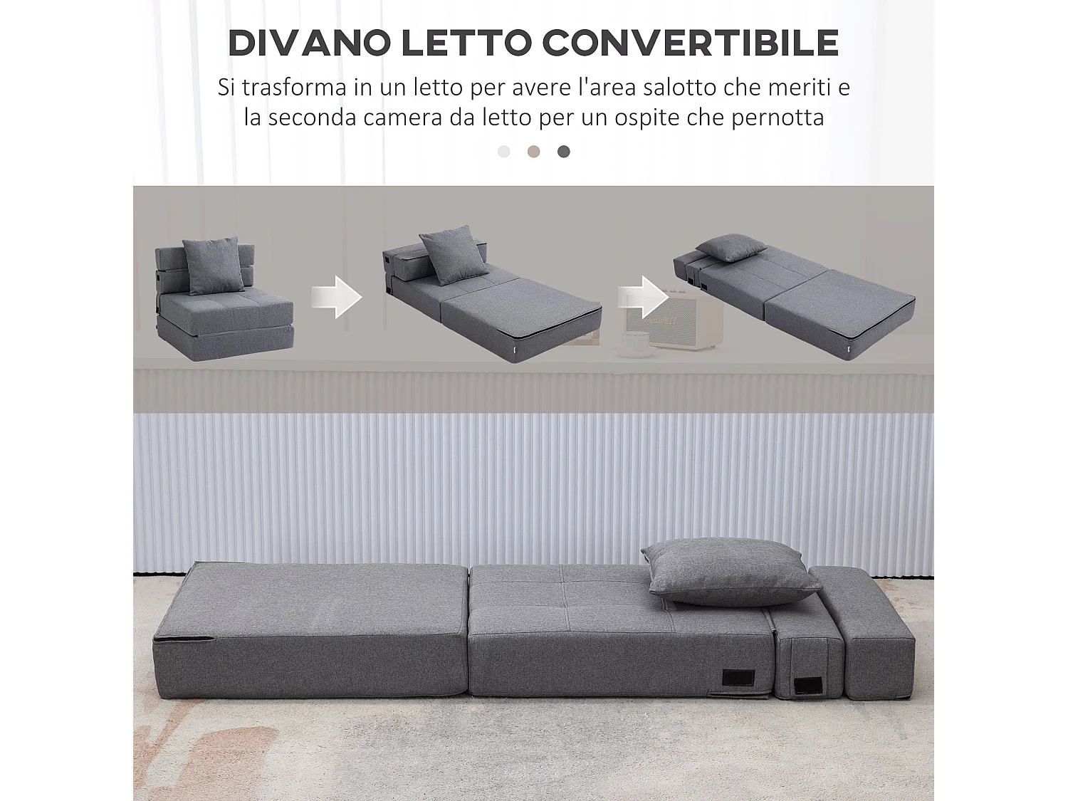 Poltrona letto da terra pieghevole con cuscino incluso grigio