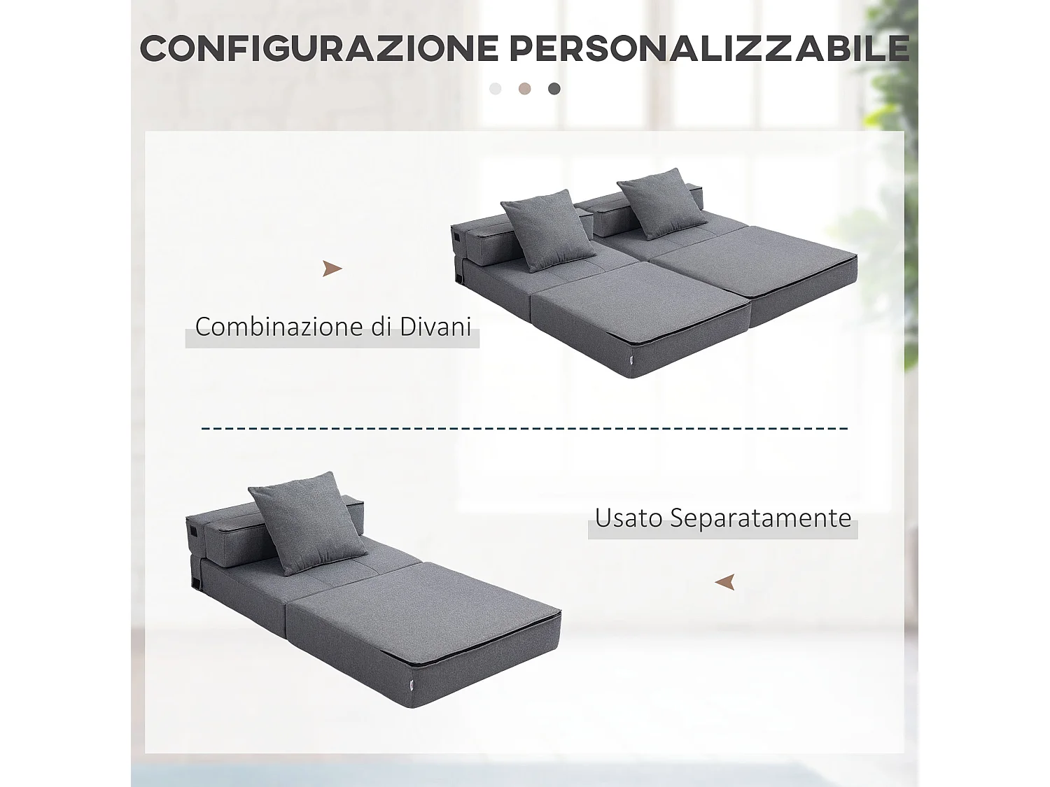 Poltrona letto da terra pieghevole con cuscino incluso grigio