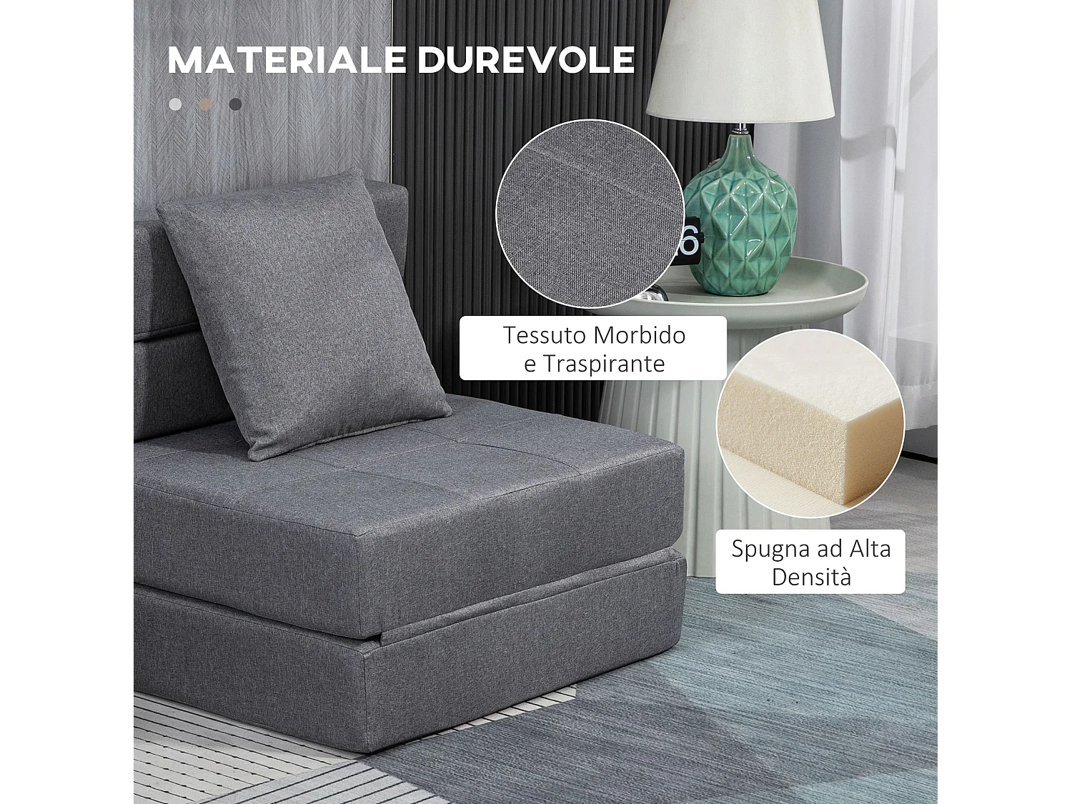 Poltrona letto da terra pieghevole con cuscino incluso grigio