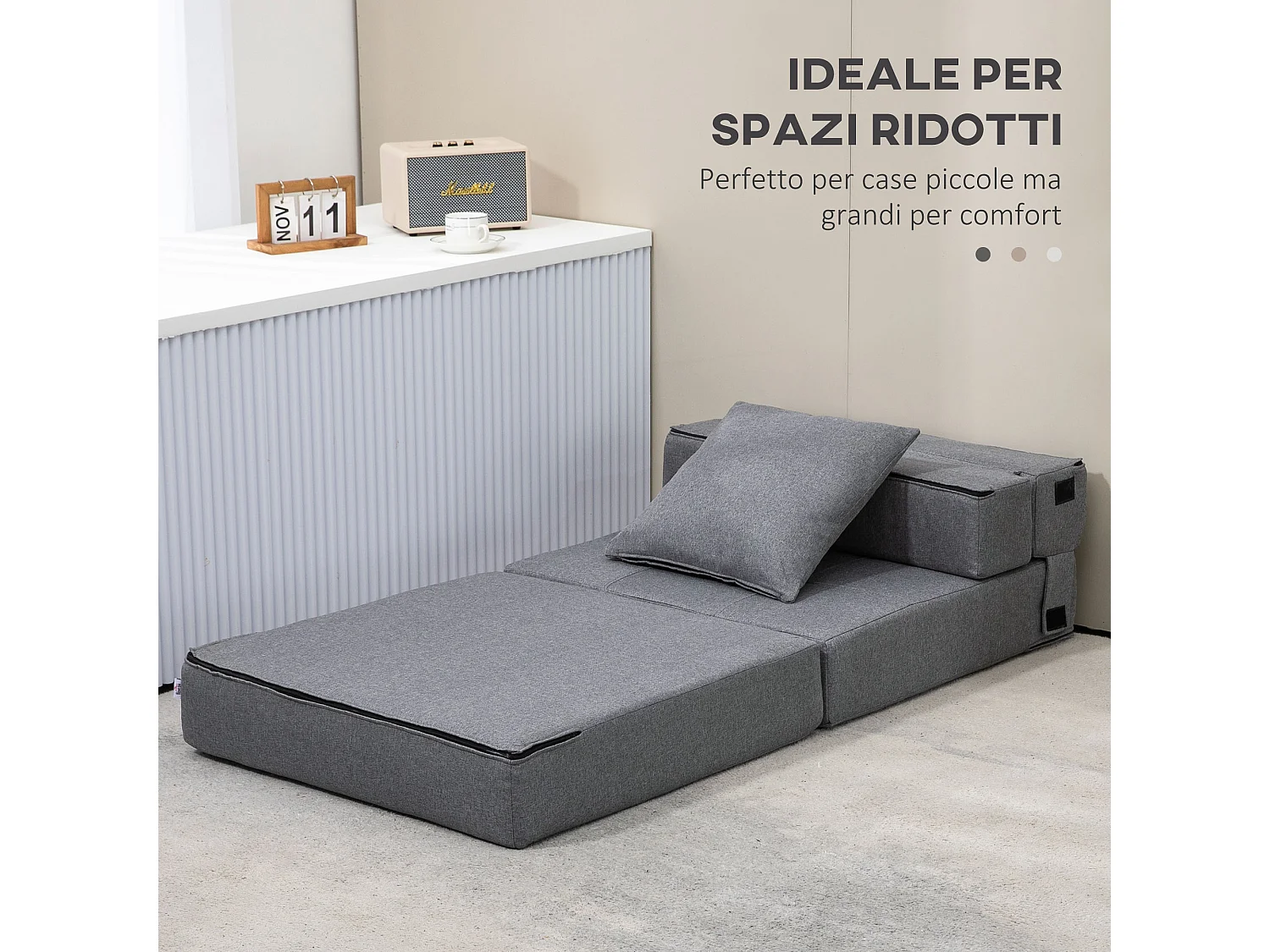 Poltrona letto da terra pieghevole con cuscino incluso grigio