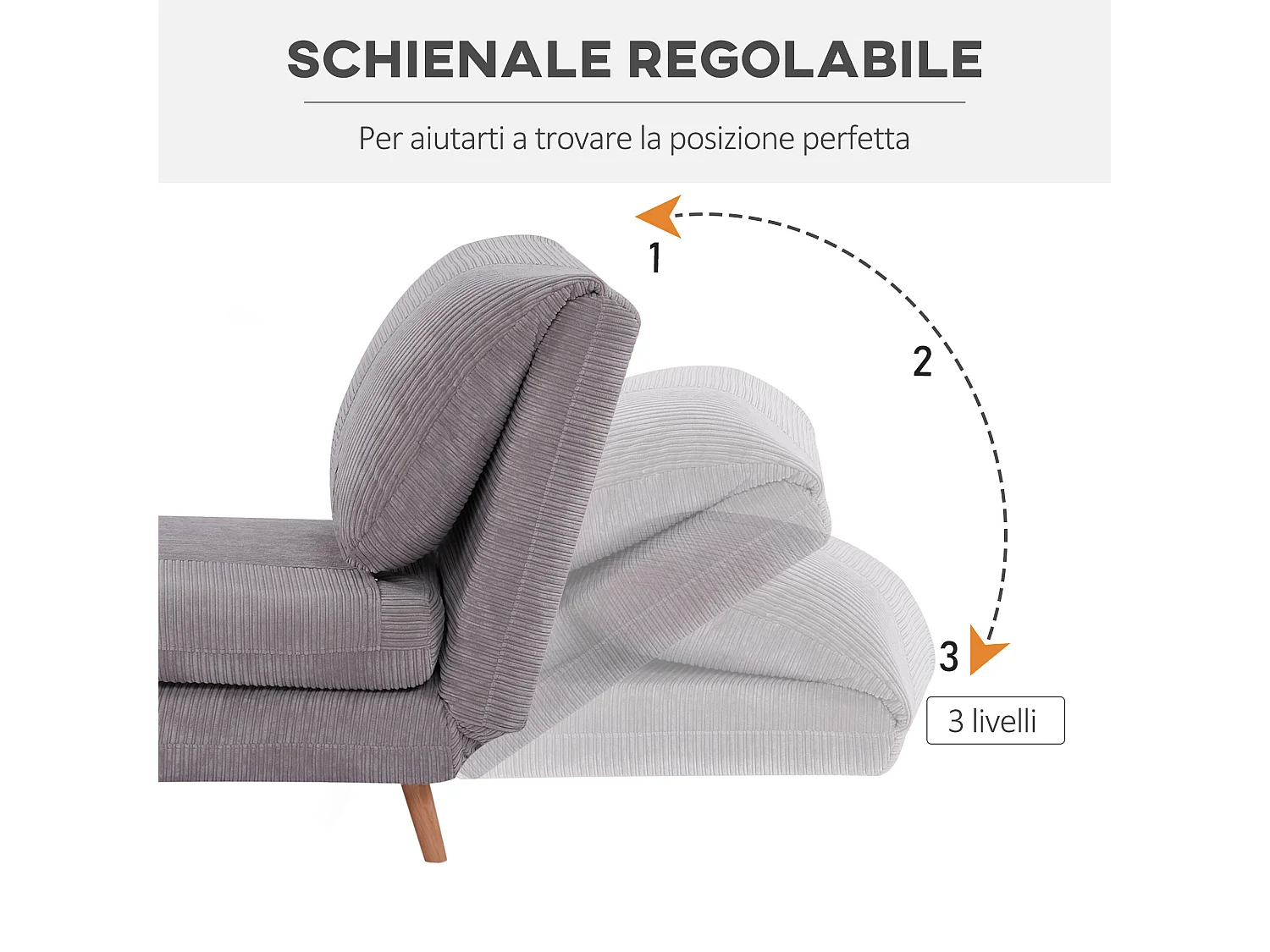 Poltrona letto 2 in 1 regolabile su 3 livelli seduta imbottita grigio