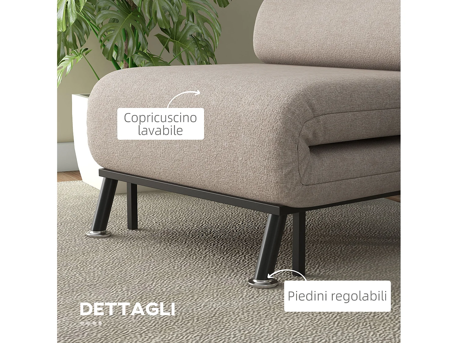 Poltrona Letto Singolo con Materasso e Cuscino Imbottito,Beige