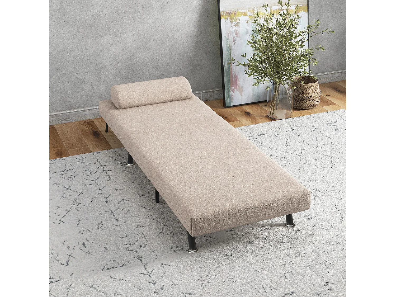 Poltrona Letto Singolo con Materasso e Cuscino Imbottito,Beige