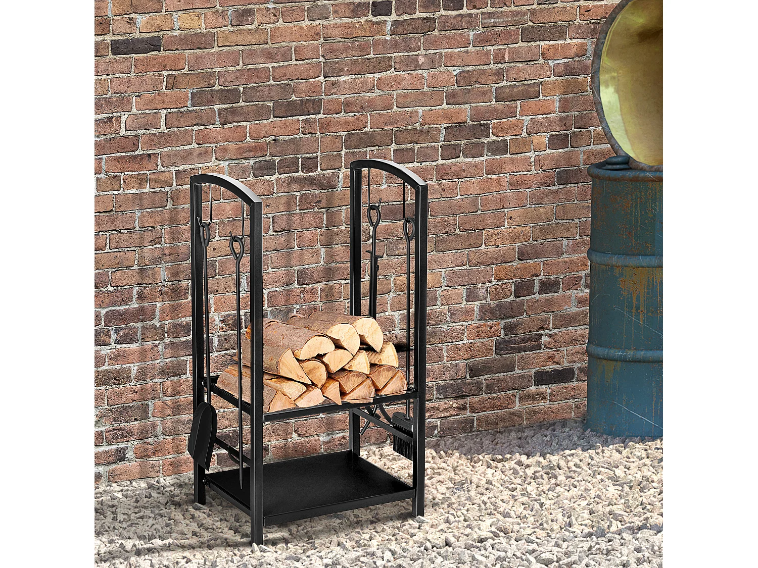 Portalegna da interno ed esterno in metallo a 2 ripiani