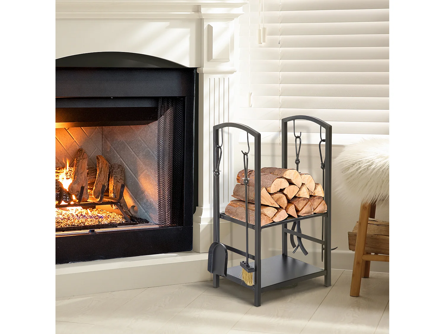 Portalegna da interno ed esterno in metallo a 2 ripiani