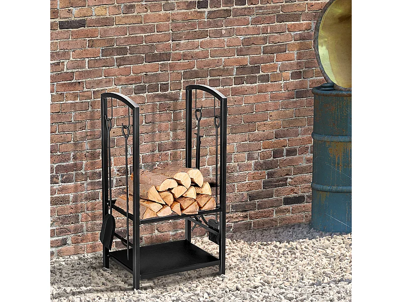 Portalegna da interno ed esterno in metallo a 2 ripiani