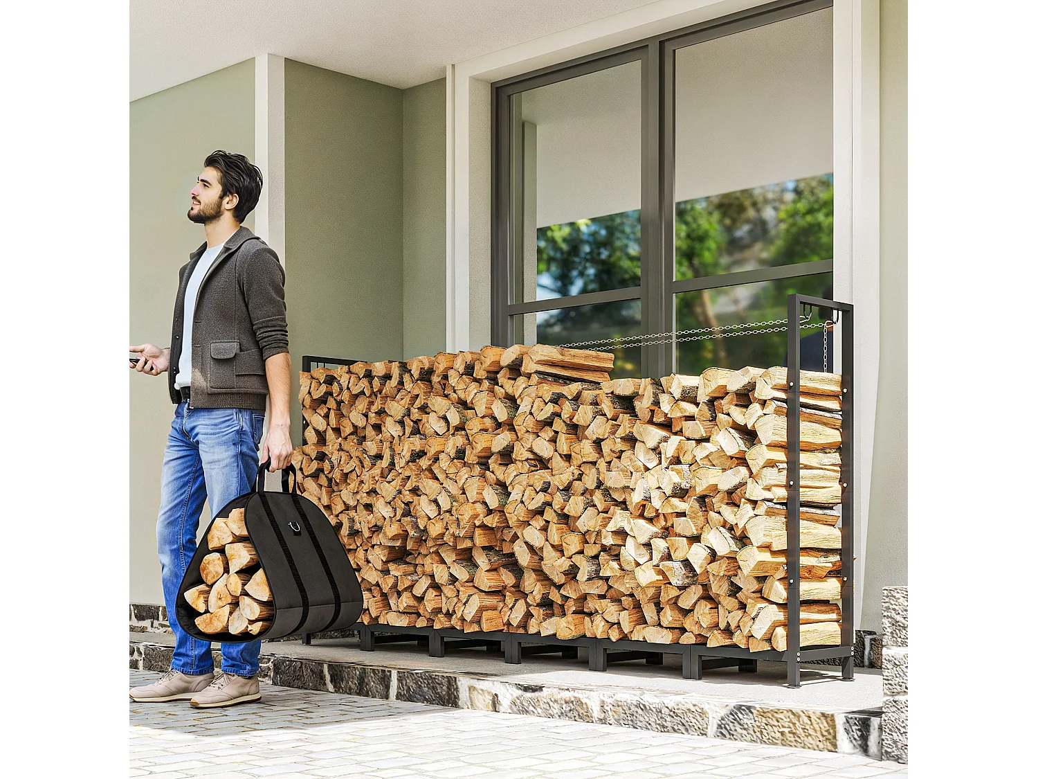 Legnaia 0.8m³ in metallo con telo impermeabile e catene 235x31x116 cm