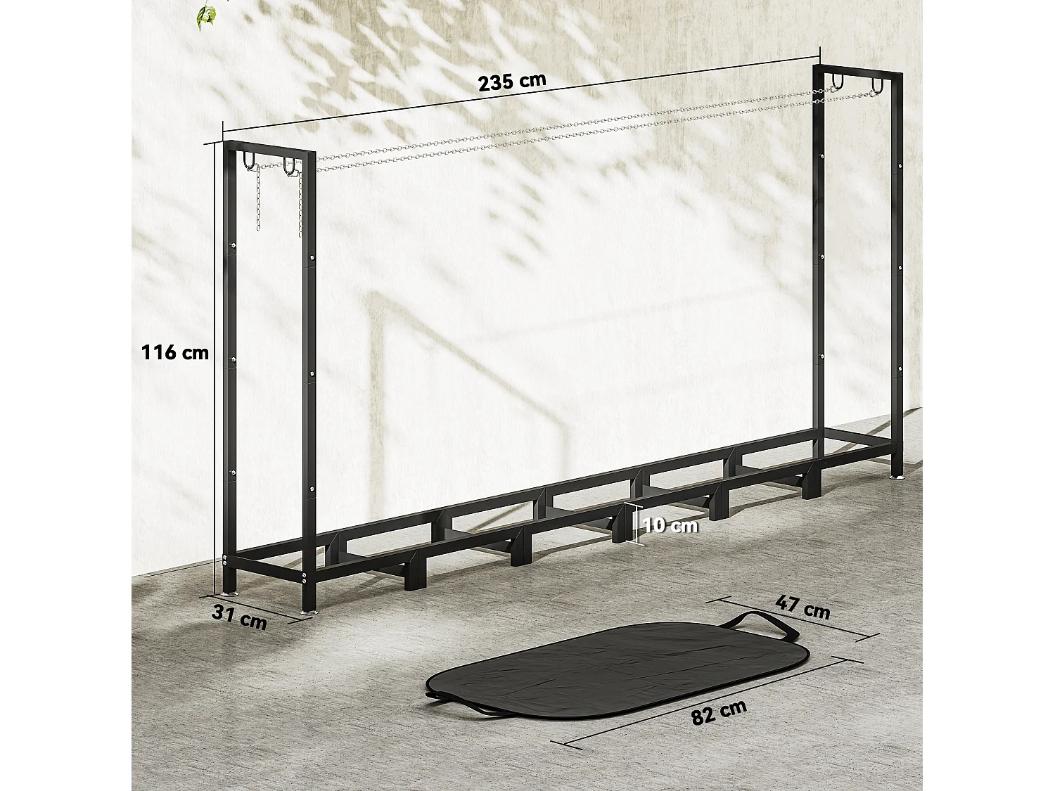 Legnaia 0.8m³ in metallo con telo impermeabile e catene 235x31x116 cm