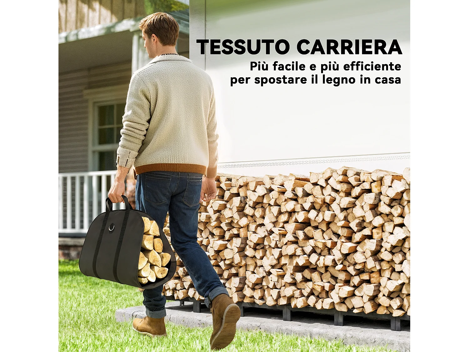 Legnaia 0.8m³ in metallo con telo impermeabile e catene 235x31x116 cm