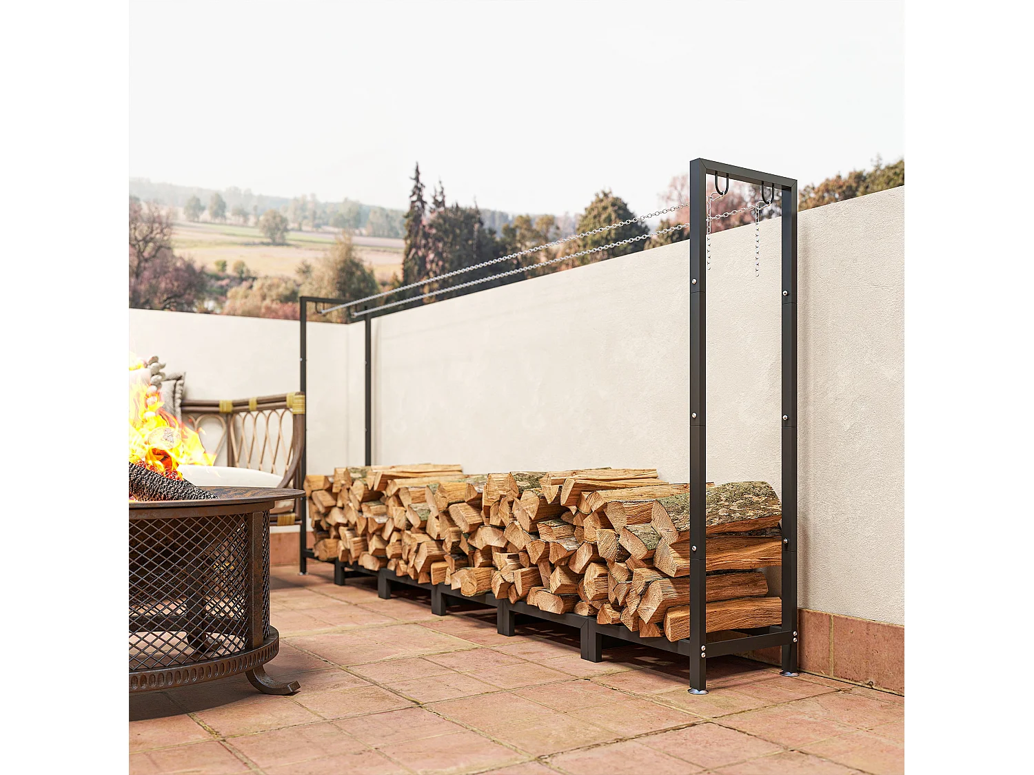 Legnaia 0.8m³ in metallo con telo impermeabile e catene 235x31x116 cm