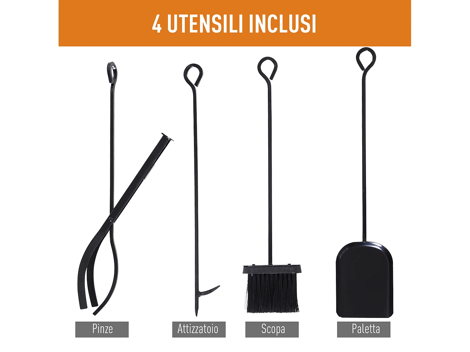 Porta legna per interni ed esterni con design elegante e 4 attrezzi