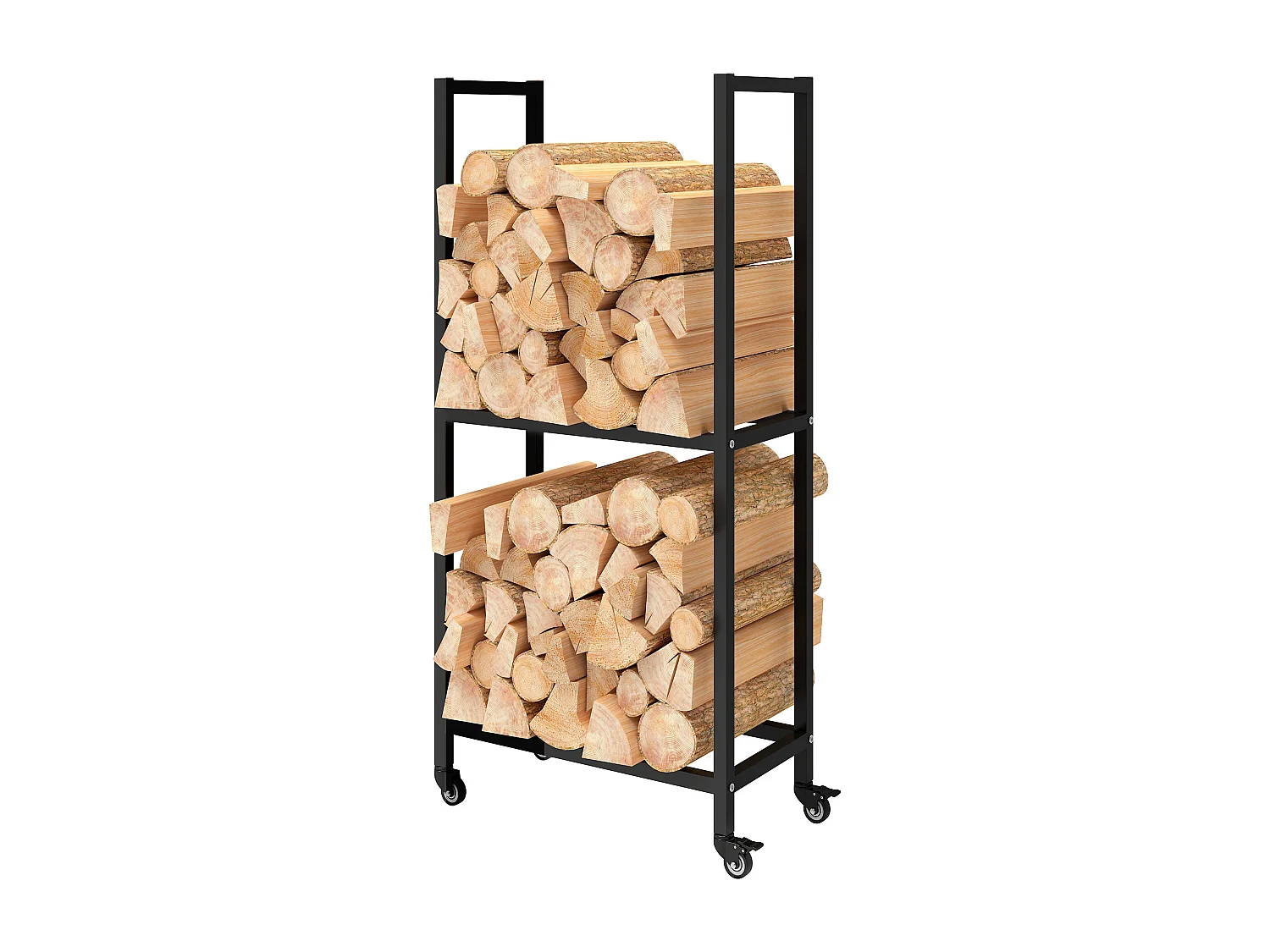 Portalegna esterno e interno a due livelli con ruote in acciaio nero