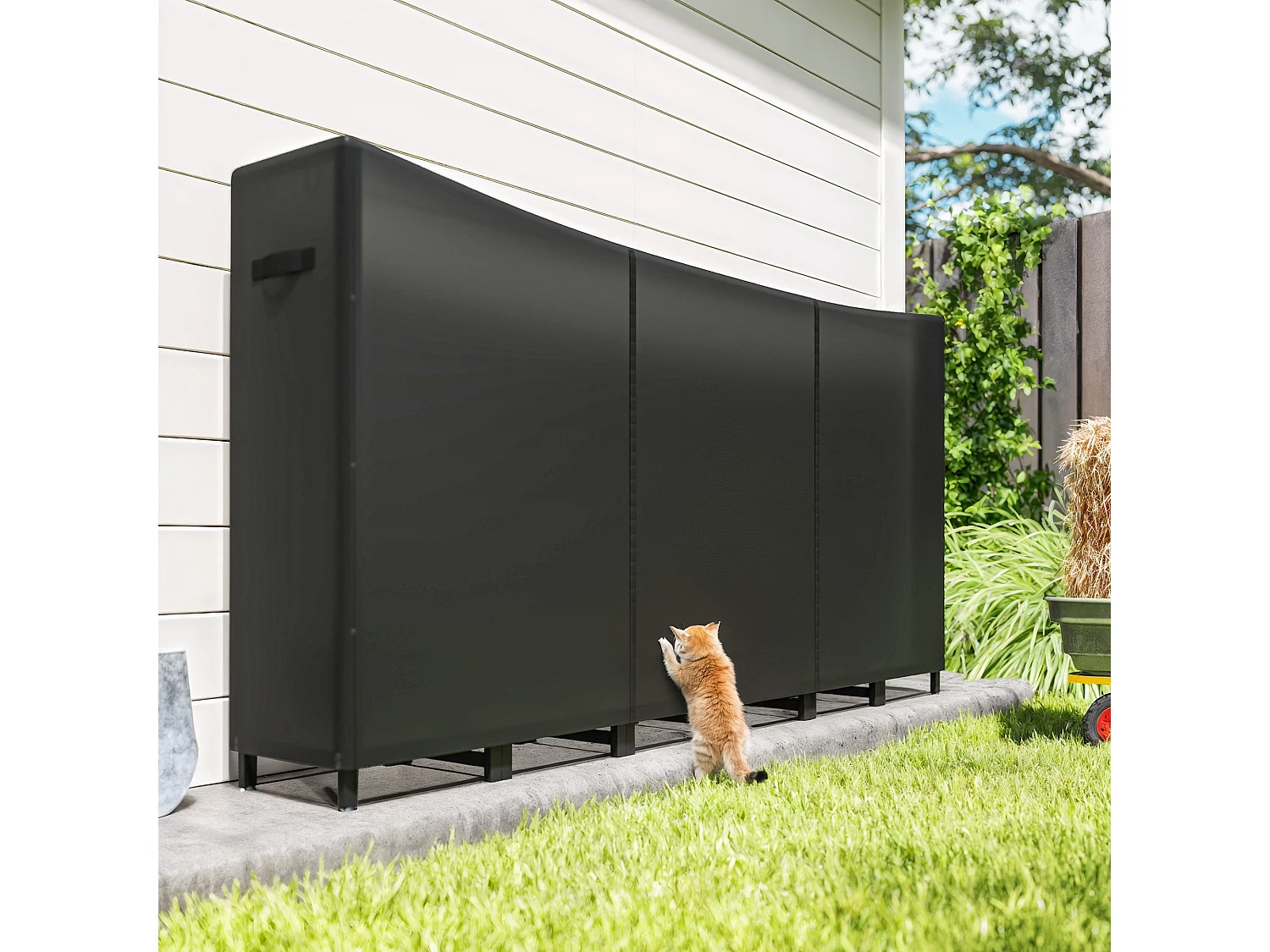 Legnaia da esterno con telo impermeabile e telaio regolabile nero