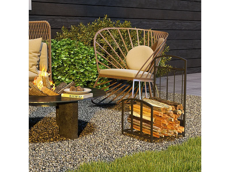 Portalegna in metallo per interno esterno con 4 attrezzi